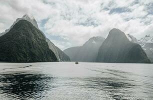 The scenery view of Milford Sound, New Zealand's most spectacular natural attraction in south island of New Zealand. photo