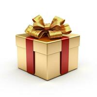Golden gift box with red ribbon, generative ai photo
