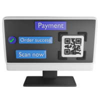 Payment by QR code on screen clipart flat design icon isolated on transparent background, 3D render online shopping concept png