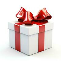 White gift box with red ribbon bow, generative ai photo