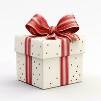 White gift box with red ribbon bow, generative ai photo