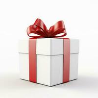 White gift box with red ribbon bow, generative ai photo