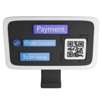 Payment by QR code on computer clipart flat design icon isolated on transparent background, 3D render online shopping concept png