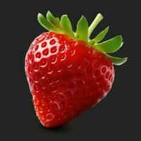 Perfect red ripe strawberry with leaf isolate, generative ai photo