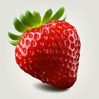 Perfect red ripe strawberry with leaf isolate, generative ai photo