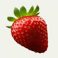 Perfect red ripe strawberry with leaf isolate, generative ai photo