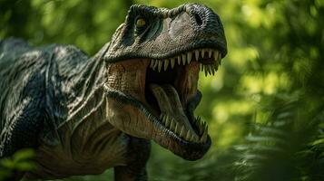 Tyrannosaurus, t-rex in the forest background, generative ai photo