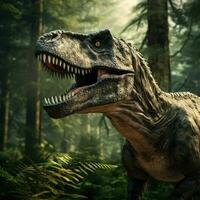 Tyrannosaurus, t-rex in the forest background, generative ai photo