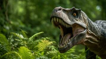 Tyrannosaurus, t-rex in the forest background, generative ai photo