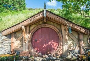 The scenery view of Hobbiton hole in Matamata town of North Island, New Zealand. photo