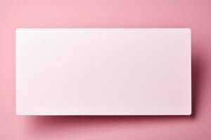 Pure backdrop Blank white card isolated on pastel pink, ready for your sentiments. AI Generated photo