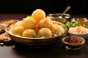 Tangy spheres Golgappa, panipuri, fuchka a subcontinental snack that tickles taste buds with delight AI Generated photo