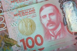 Closeup of New Zealand banknote 100 dollars. photo