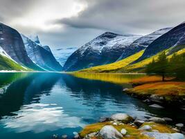 beautiful lake in mountains, norway photo