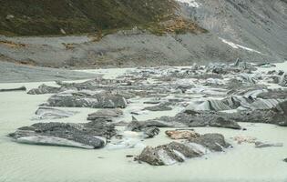 The iceberg melting from Hooker glacier in Aoraki Mount Cook the highest mountains in New Zealand. photo