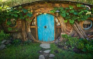 An exterior architecture of Hobbiton hole in Matamata town of North Island, New Zealand. photo