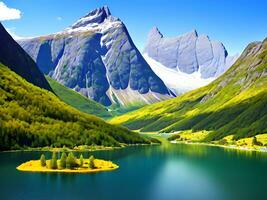 beautiful lake in mountains, norway photo