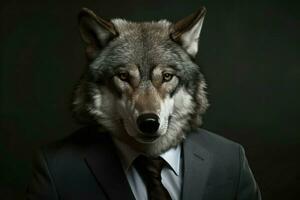 Wolf business suit. Generate Ai photo