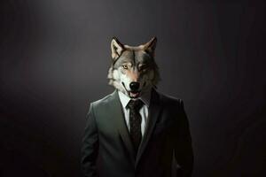 Wolf business dressed suit. Generate Ai photo