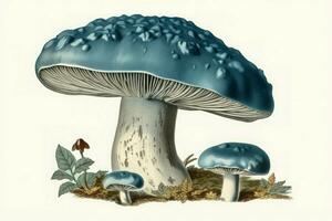 Blue mushroom watercolor. Generate Ai photo