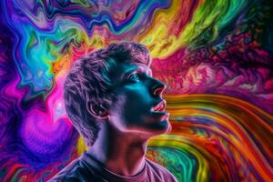 Man colorful psychedelic experience. Generate Ai photo