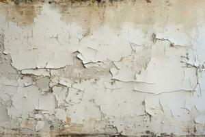 Peeling white paint on old cement wall forms textured panorama photo
