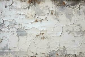 Peeling white paint on old cement wall forms textured panorama photo