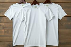 White t shirts on gray background featuring space for copy photo