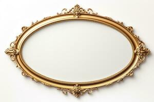 Elegant gold mirror frame isolated on white background antique oval shape photo