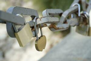 Many Padlocks Closed on Bridge Fence - Love Concept photo