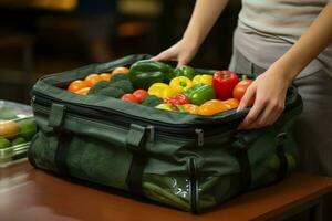 Self rolling grocery bag that assists with carrying groceries easily photo