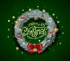 Christmas wreath with calligraphic inscription. Vector banner