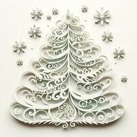 Christmas tree paper cut style white background high quality ai generated image photo