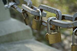 Many Padlocks Closed on Bridge Fence - Love Concept photo