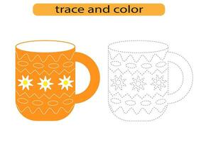 Tracing lines for children development, bright mug cup tableware, handwriting practice for children, vector EPS10