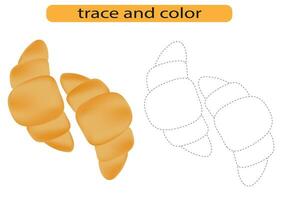 Tracing lines for children development, bright croissant French pastry, handwriting practice for children, vector