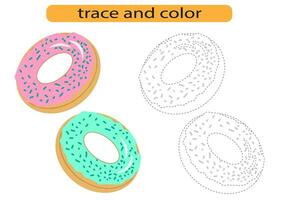 Tracing lines for children development, bright donut baking, handwriting practice for children, vector EPS10