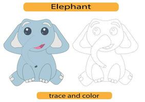 Tracing lines for kids development, funny elephant, handwriting practice for kids, vector EPS10