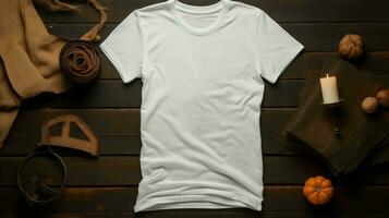 a naturalist illustration of a blank Halloween background Bella Canvas white T shirt Mockup, AI-generated photo