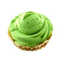green tea ice cream isolated on white background. top view. photo