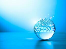 Web 3.0 concept with businessman in suit on gradient background. Technology and web concept 3.0. Technology global network. website internet development. photo