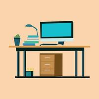 Office workspace with PC in vector format. the workspace of an artist.