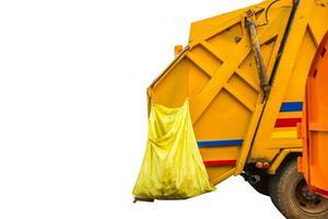 Garbage on garbage truck to prepare transportation to garbage yard,isolated on white background photo