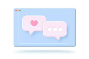 Vector icon of screen with message bubbles in 3D style. Vector illustration of a bubbles in on line messenger.