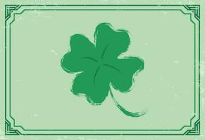 Vector vintage icon of clover with four leaf for Patrick's day with celtic frame.