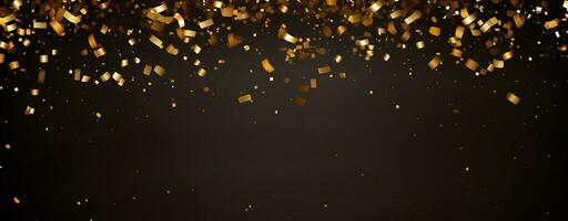 Golden confetti falling on a black background banner photo
