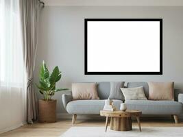 modern bright interiors with frame frame mockup frame 3d rendering illustration photo