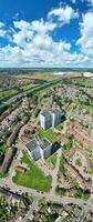 Aerial Vertical Panoramic View of North Luton City Residential Estate of England Great Britain UK. The High Angle Footage Was Captured with Drone's Camera on August 15th, 2023 photo