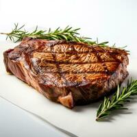 Seasoned T bone steak grilled to perfection elegantly isolated on a white background photo