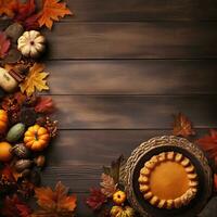 Thanksgiving Day background leafs and pumpkin high quality ai generated image photo